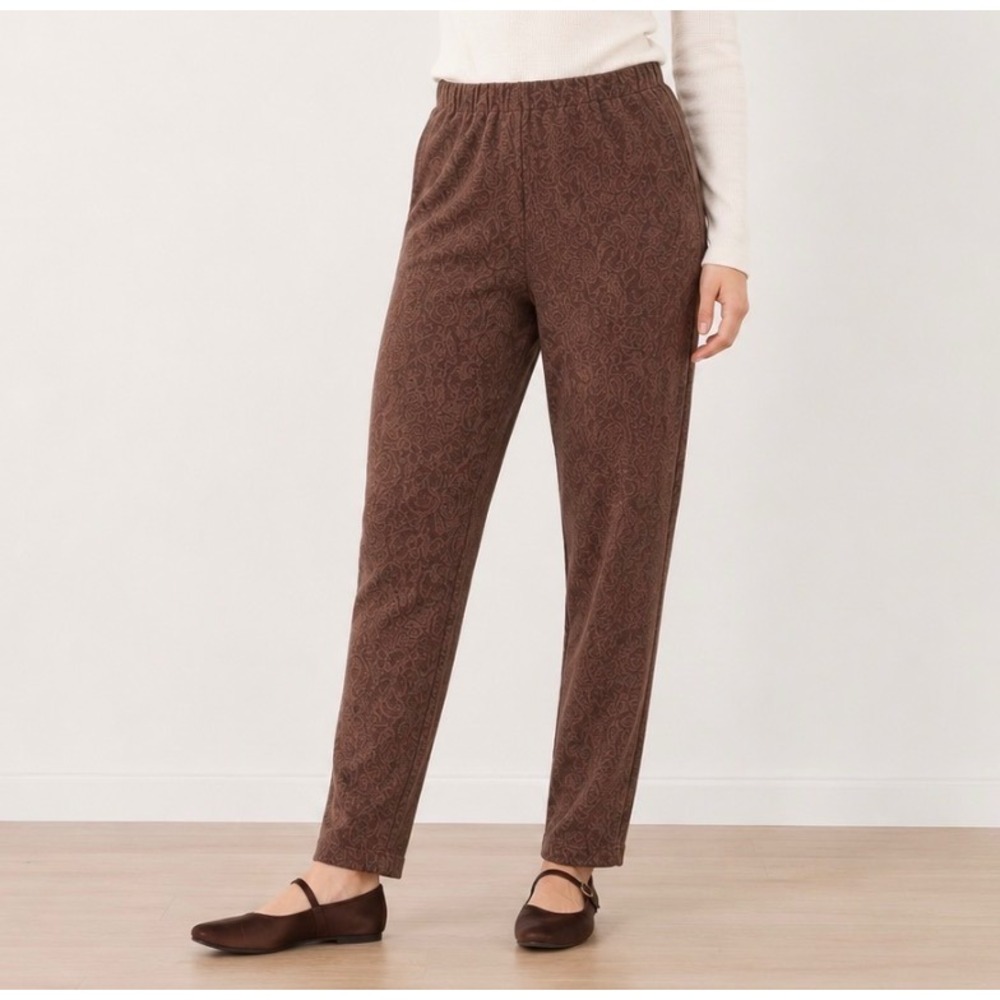 Soft Surroundings Brown Paisley Jacquard Pull On Pants L Tall Straight Leg